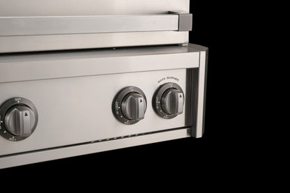The aog L Series control knobs showing the gun metal finish with the roitsserie knob