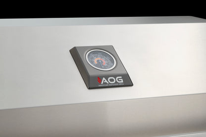 The aog temperature gauge on the front of the grill lid