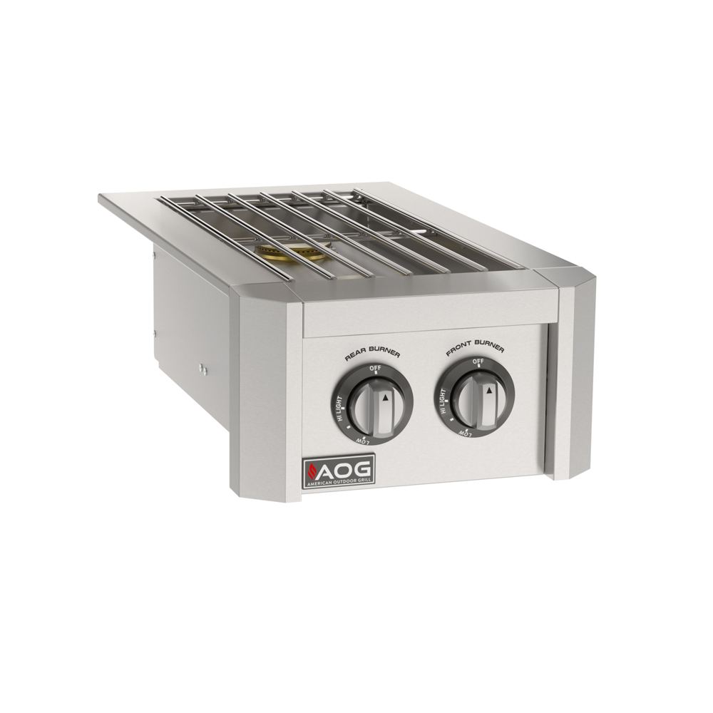 The American Outdoor Grills double side burner, t-series. The AOG2SBT double side burner is contructed with 304 stainless steel here in america
