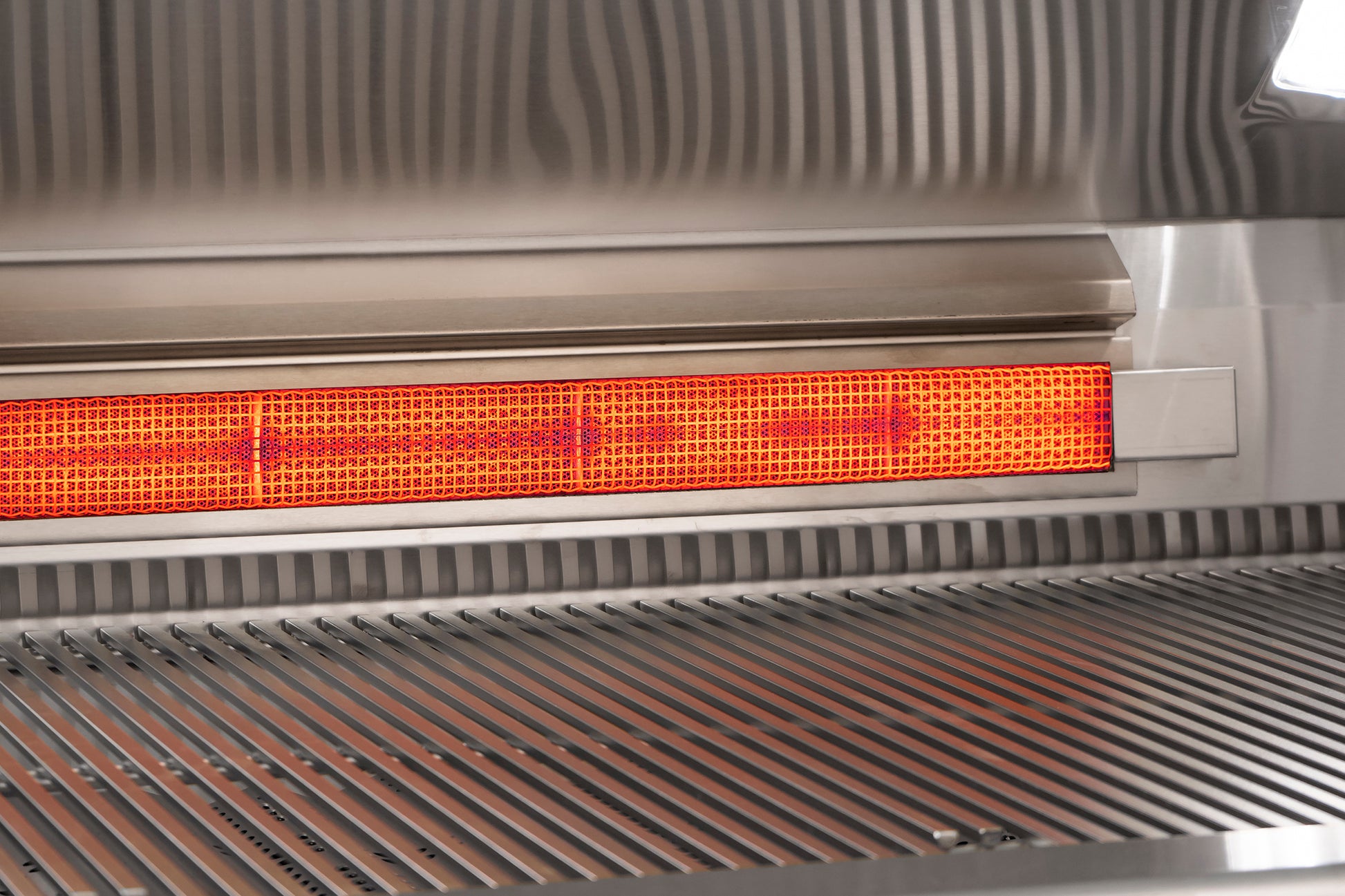 The stainless steel mesh rear infrared burner for rotisserie cooking on the fire magic gas grills. This burner is to be used when you're cooking something on the rotisserie kit included on the gas grills