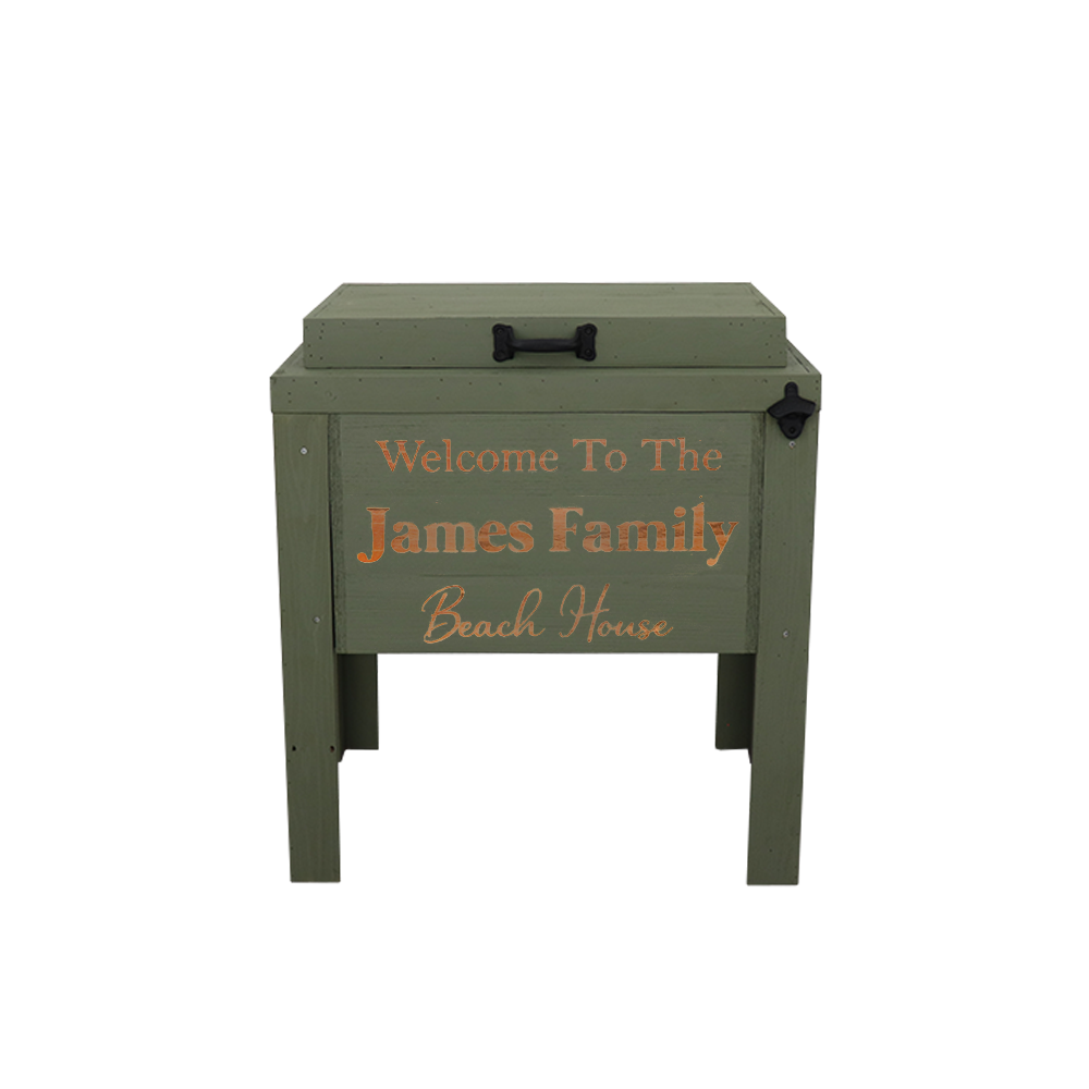 Three lined engraved green single cooler - bottle opener - handle