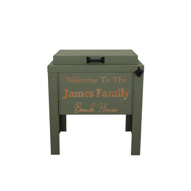 Three lined engraved green single cooler - bottle opener - handle