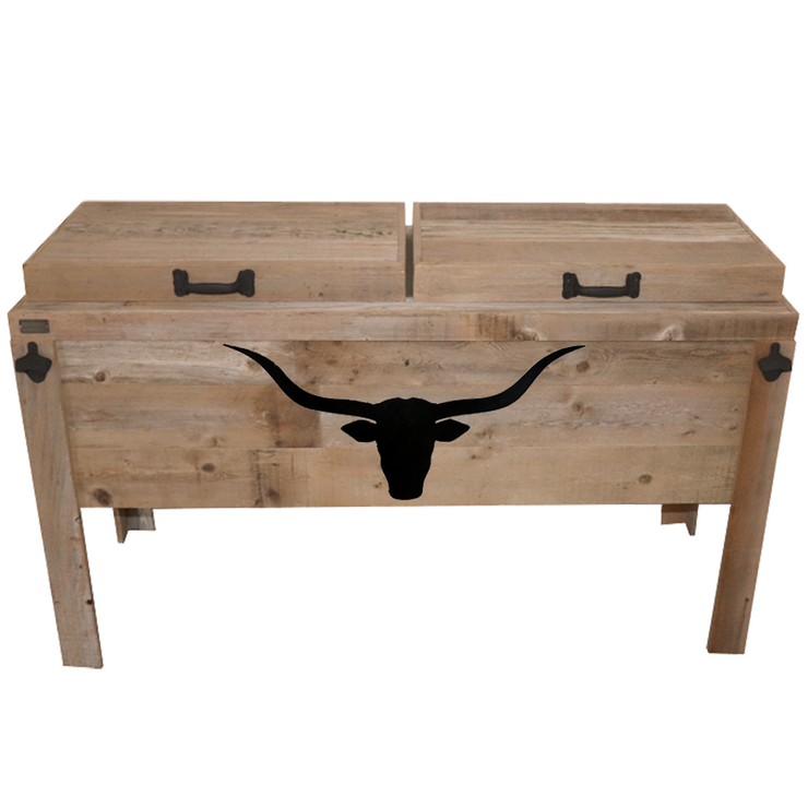 Double Rustic Cooler - Bottle Openers - Handles - Longhorn Head Adornment