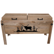 Double Rustic Cooler - Natural - Bottle Openers - Handles - Desert Longhorn Scene Adornment