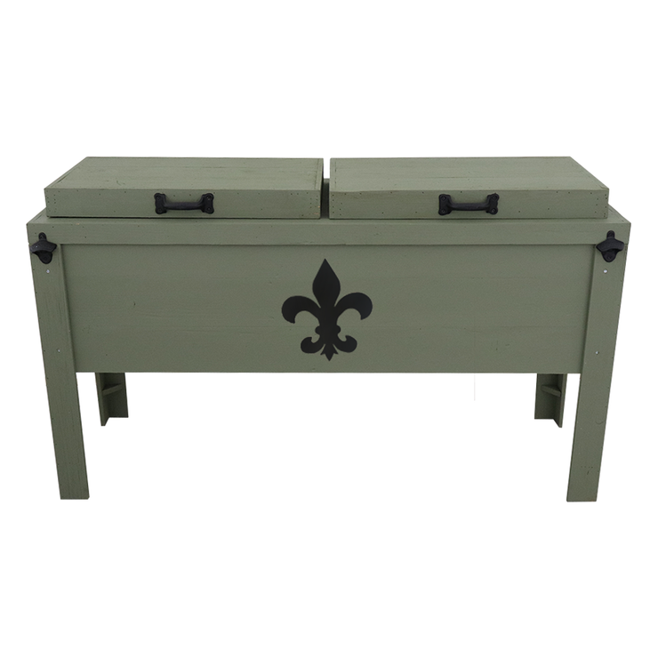 Double Rustic Cooler - Sagebrush Green - Bottle Openers - Handles - Fleur De Lis Adornment