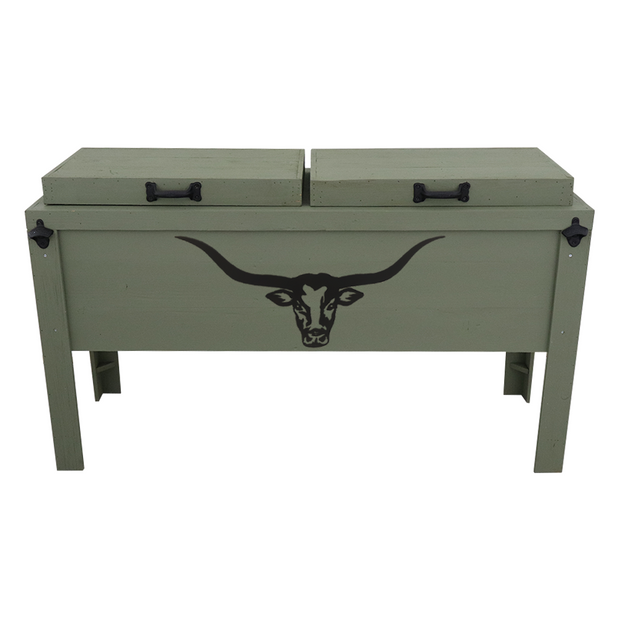 Double Rustic Cooler - Sagebrush Green - Bottle Openers - Handles - Longhorn Cutout