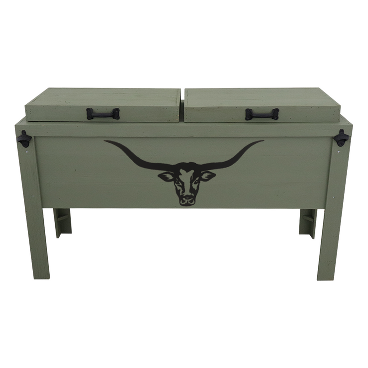 Double Rustic Cooler - Sagebrush Green - Bottle Openers - Handles - Longhorn Cutout