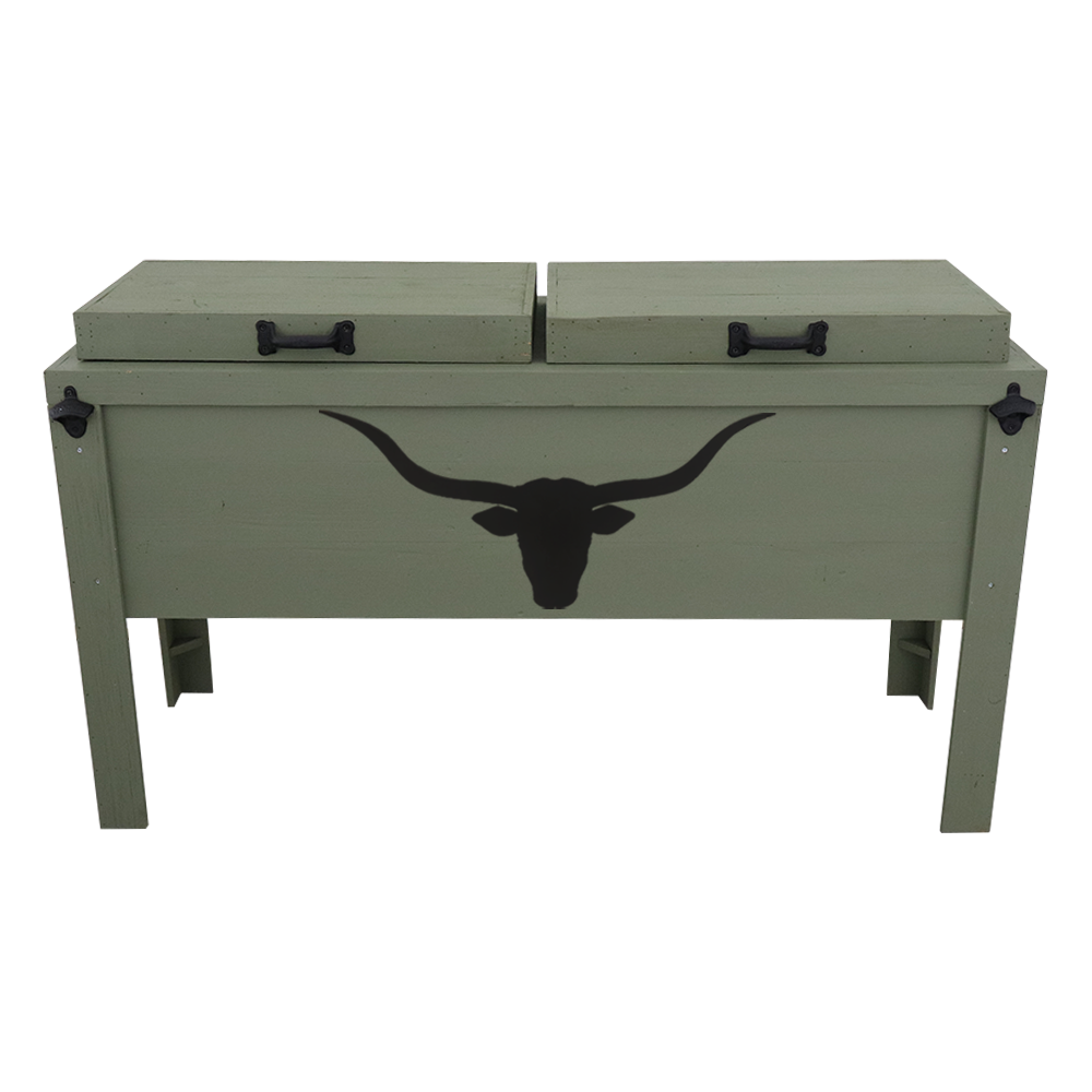 Double Rustic Cooler - Sagebrush Green - Bottle Openers - Handles - Longhorn Head 