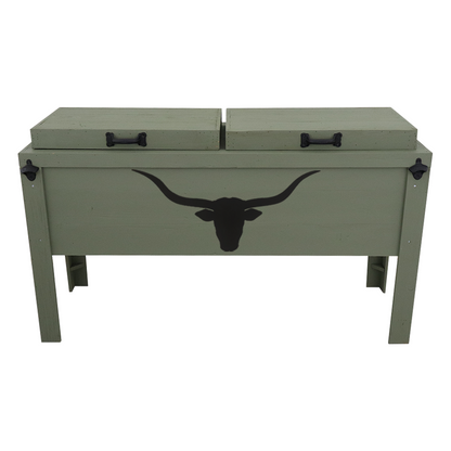 Double Rustic Cooler - Sagebrush Green - Bottle Openers - Handles - Longhorn Head 