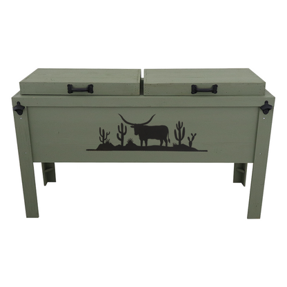 Double Rustic Cooler - Sagebrush Green - Bottle Openers - Handles - Desert Longhorn Scene