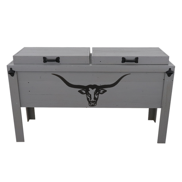 Rustic Double Cooler - Grey - Bottle Openers - Handles - Longhorn Cutout