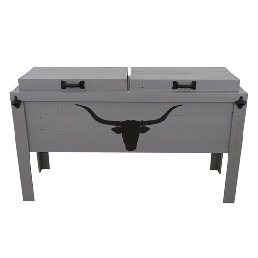 Rustic Double Cooler - Grey - Bottle Openers - Handles - Longhorn Head Adornment