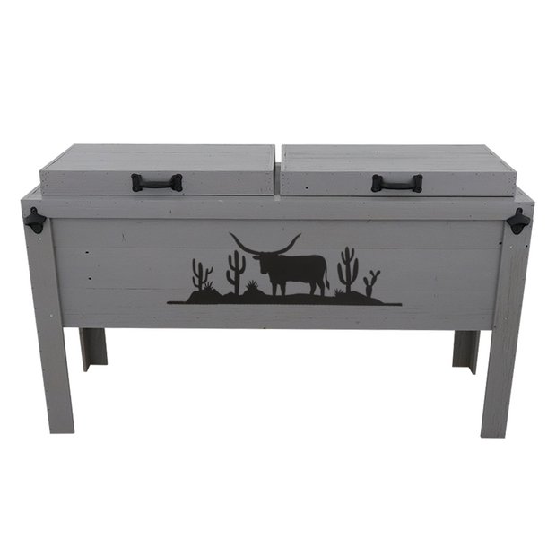 Rustic Double Cooler - Grey - Bottle Openers - Handles - Desert Longhorn Scene Adornment