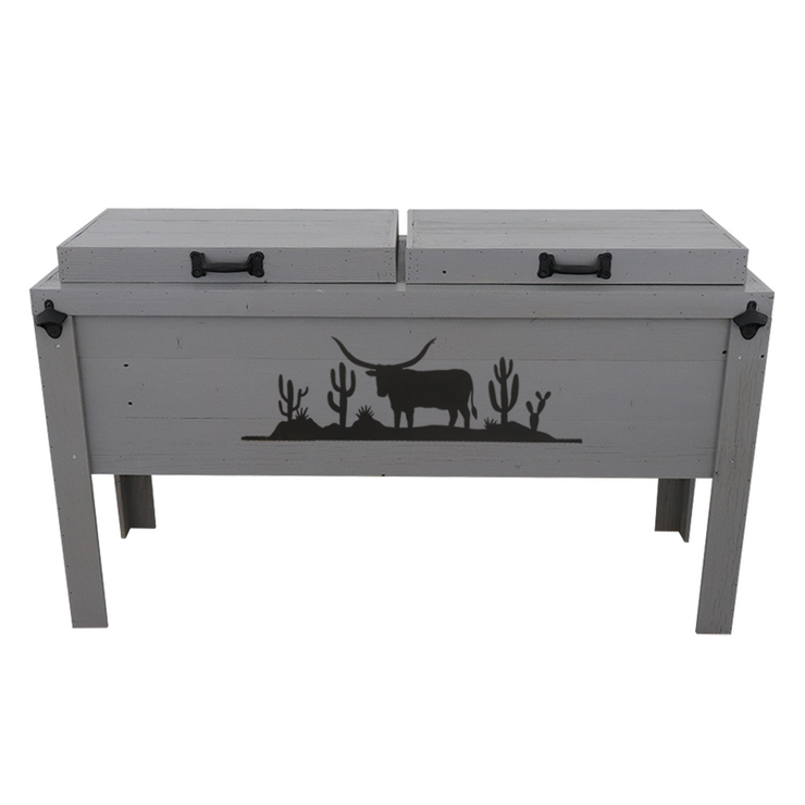 Rustic Double Cooler - Grey - Bottle Openers - Handles - Desert Longhorn Scene Adornment