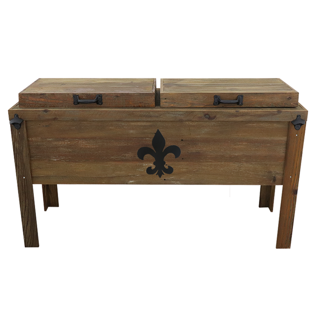 Double Rustic Cooler - Walnut - Bottle Openers - Handles - Fleur De Lis