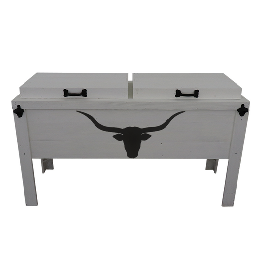 Rustic Double Cooler - White - Bottle Openers - Handles - Longhorn Head Adornment