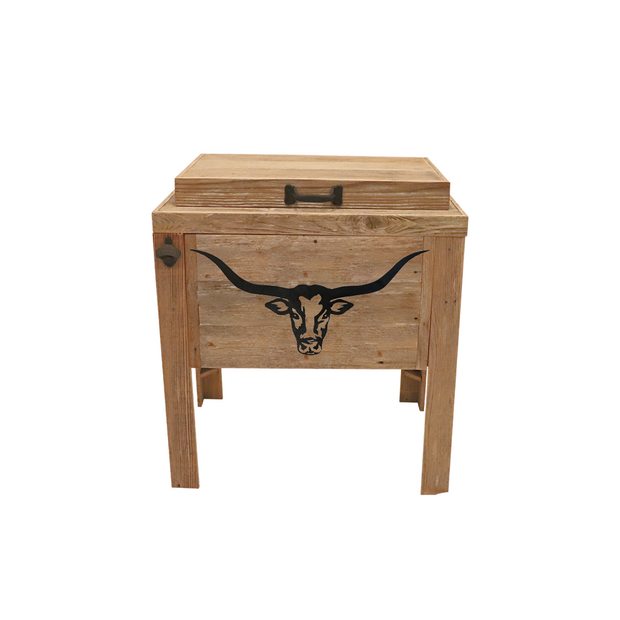 Single Rustic Cooler - Metal Longhorn Cutout Adornment