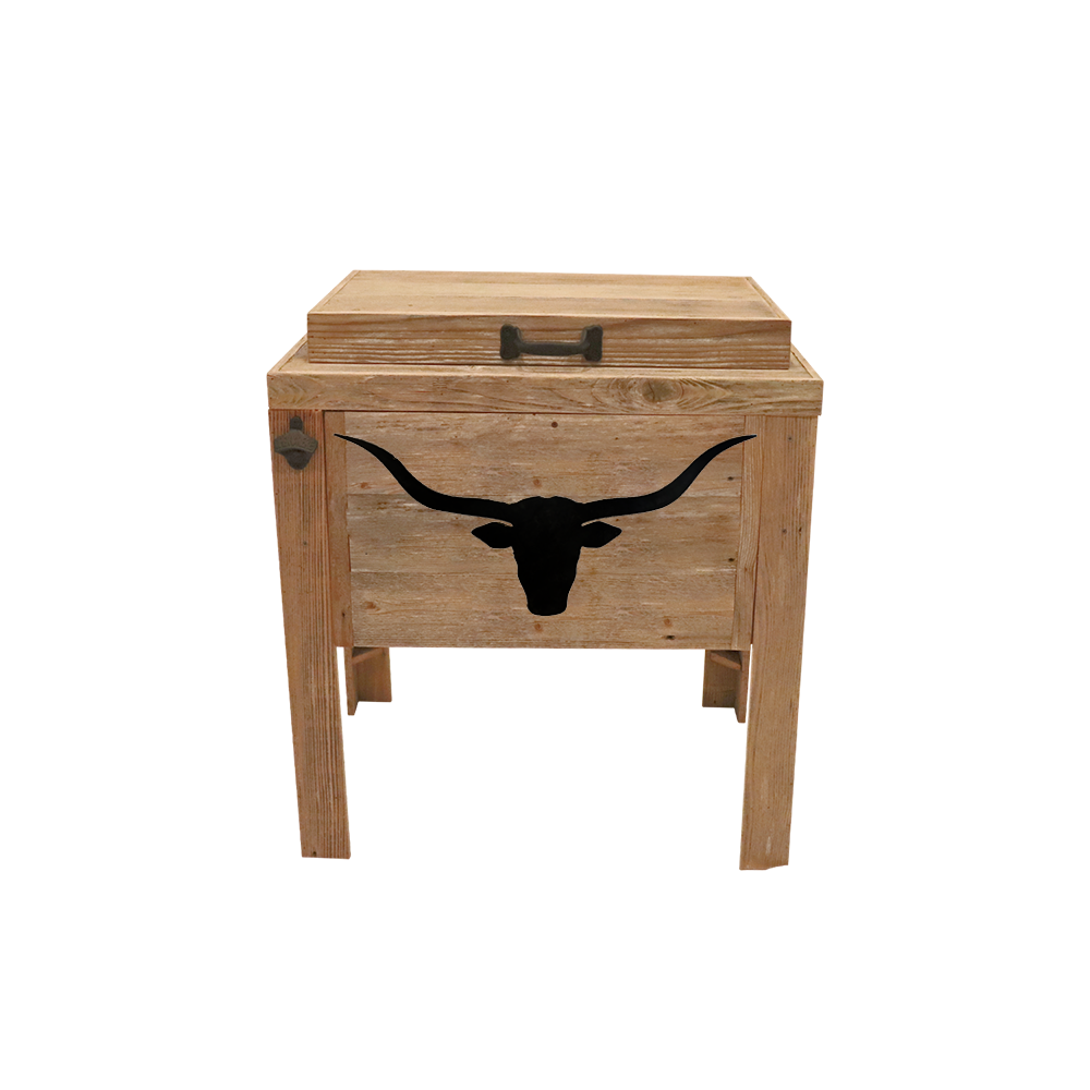 Rustic Single Cooler - Longhorn Head Adornment - Bottle Opener - Handle