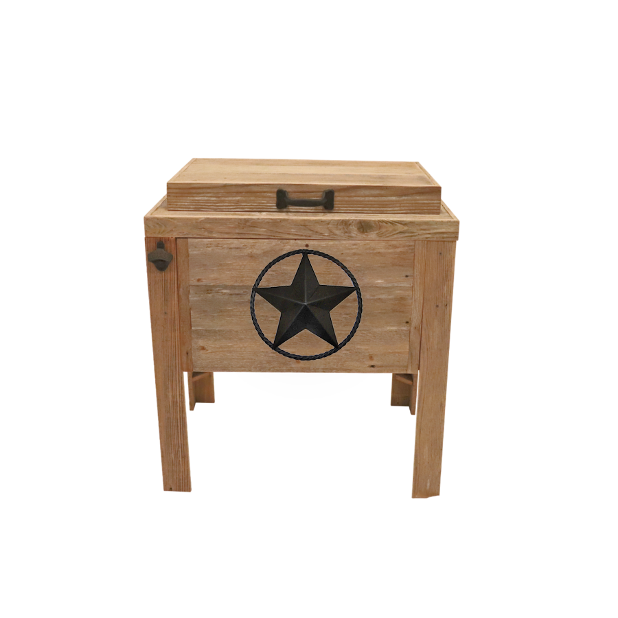 Natural Single Cooler - Star with rope adornment - black bottle opener - handle