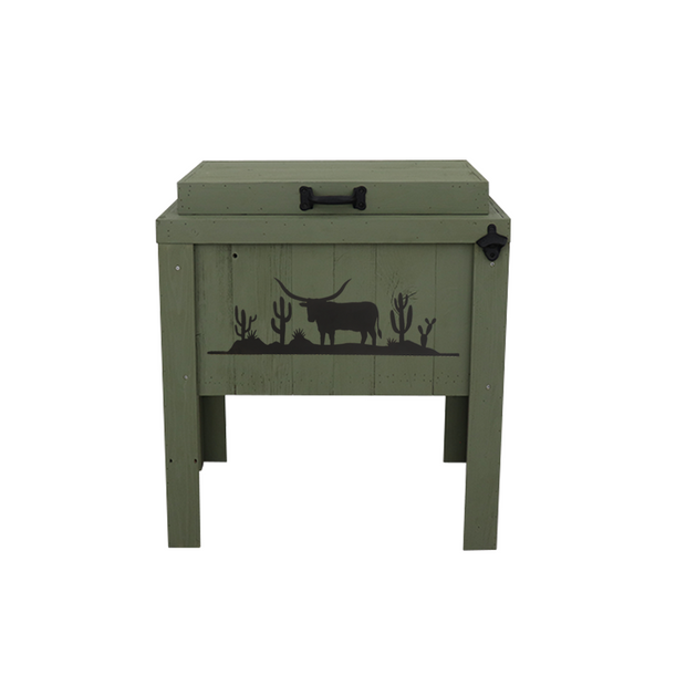 Rustic Single Cooler - Green - Handle - Bottle Opener - Desert Longhorn Adornment