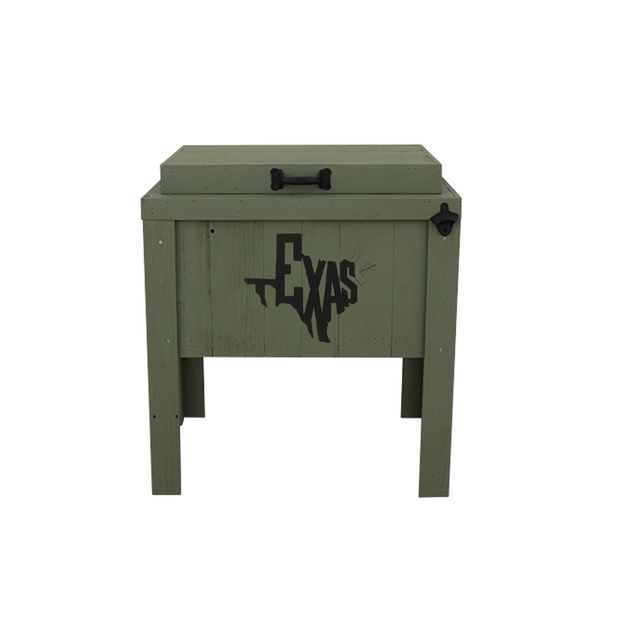 Single Rustic Cooler - Green - Bottle Opener - Handle - Texas Cutout