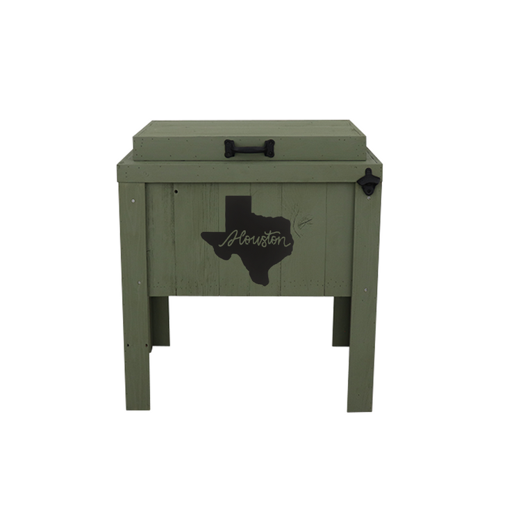 Single Rustic Cooler - Green - Bottle Opener - Handle - Houston, TX Cutout