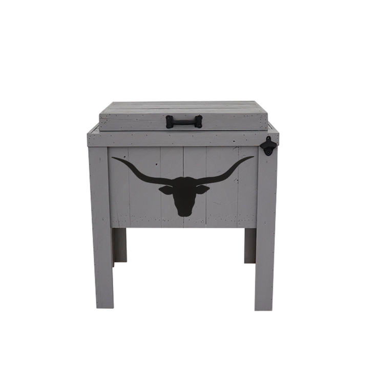 Single Rustic Cooler - Grey - Bottle Opener - Handle - Longhorn Head Adornment