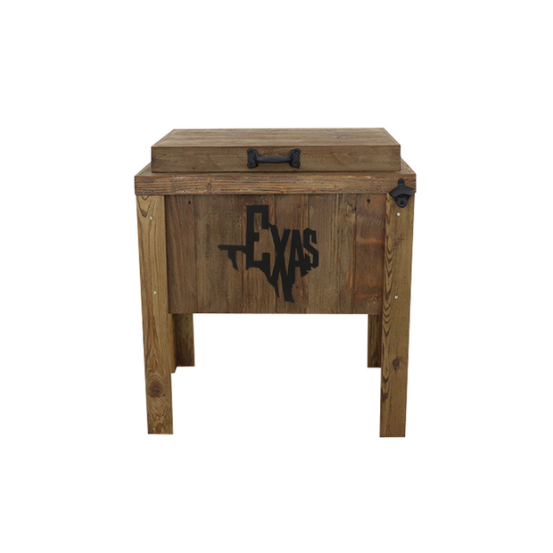 Single Rustic Cooler - Brown - Bottle Opener - Handle - Texas Cutout