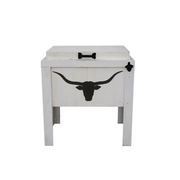 Single Rustic Cooler - White - Bottle Opener - Handle - Longhorn Head Adornment