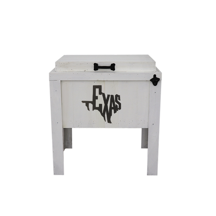 Single Rustic Cooler - White - Bottle Opener - Handle - Texas Cutout