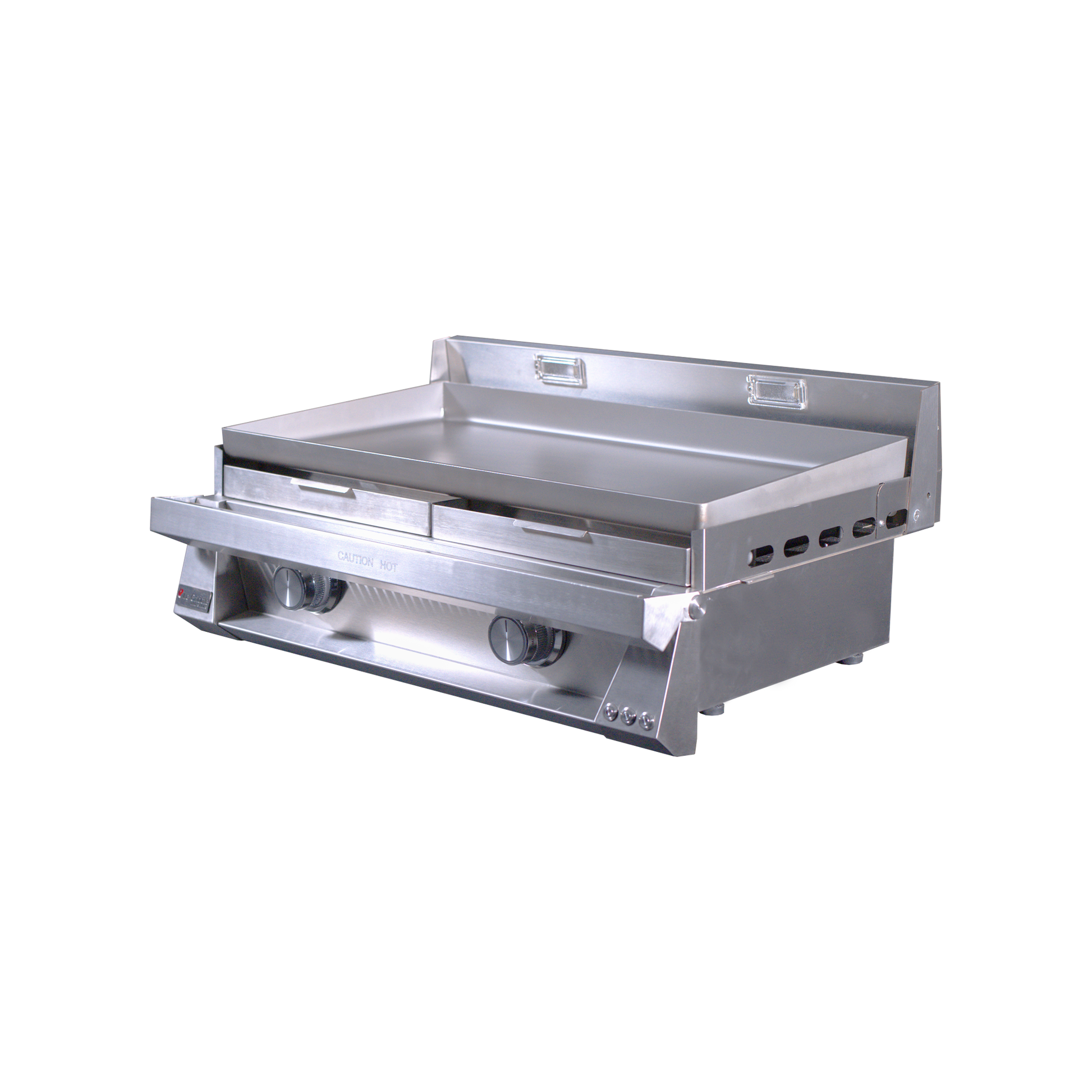 oml75p6 griddle with grease trays opened